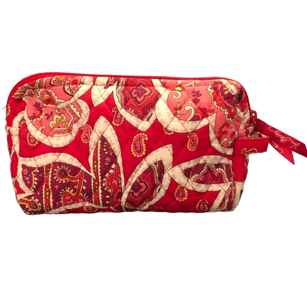 Vera Bradley Red Floral Patterned Lined Zippered Makeup Bag - Picture 6 of 10